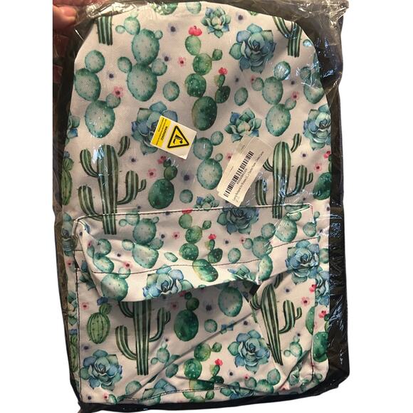 New In Package 15" Green/White Cactus Backpack Pockets Adjustable Straps Zipper - Picture 1 of 2